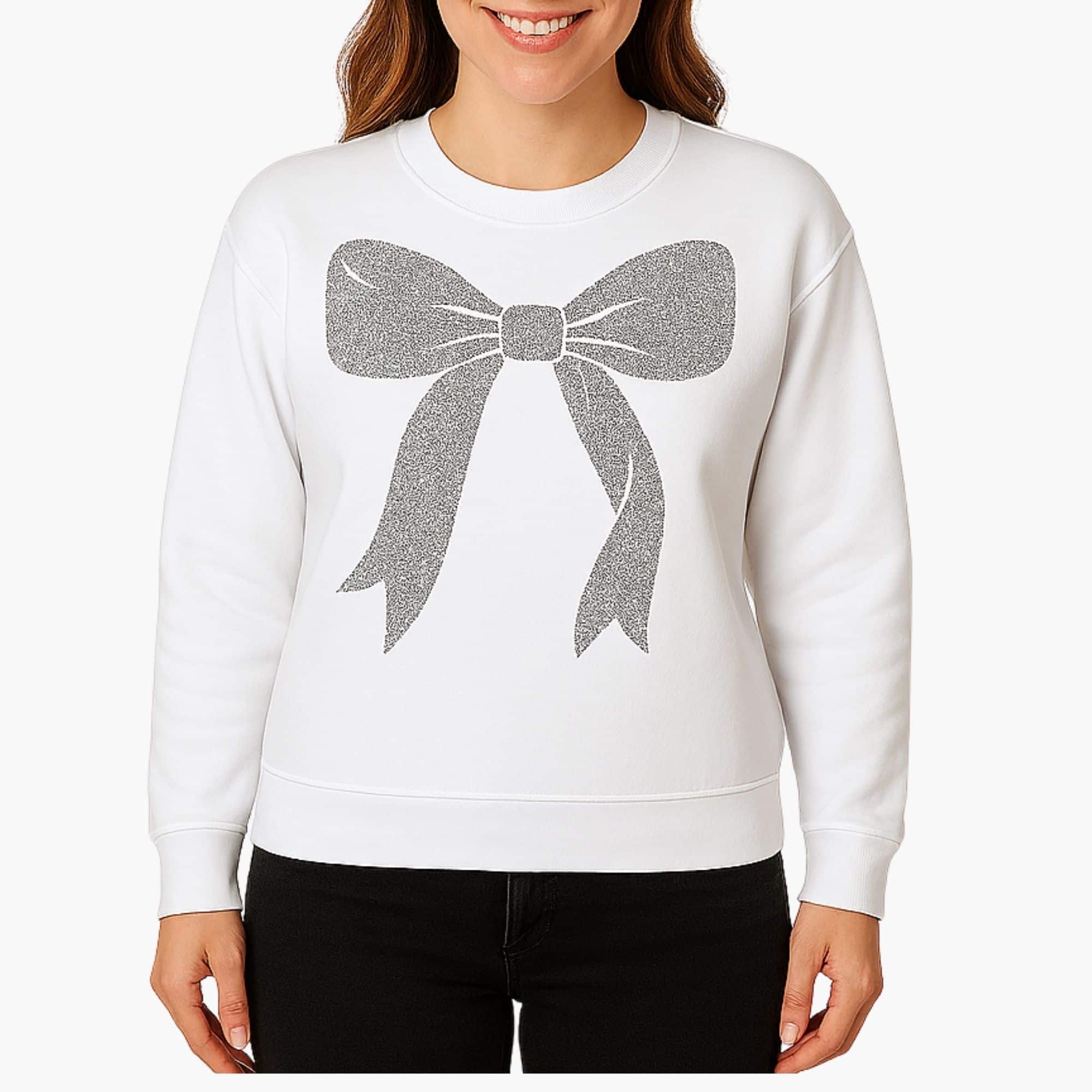 Holiday White Sweatshirt & Silver Iron-On Glitter Vinyl Craft Bundle